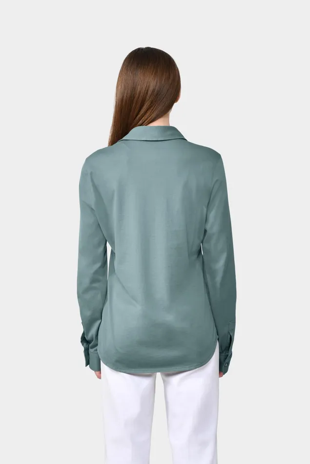 Van Laack Jersey Blouses Women Longsleeved Shirt In Aqua Cotton Jersey Van Laack Jersey Blouses Women Longsleeved Shirt In Aqua Cotton Jersey