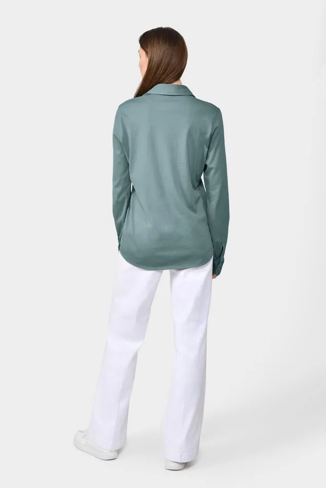 Van Laack Jersey Blouses Women Longsleeved Shirt In Aqua Cotton Jersey Van Laack Jersey Blouses Women Longsleeved Shirt In Aqua Cotton Jersey