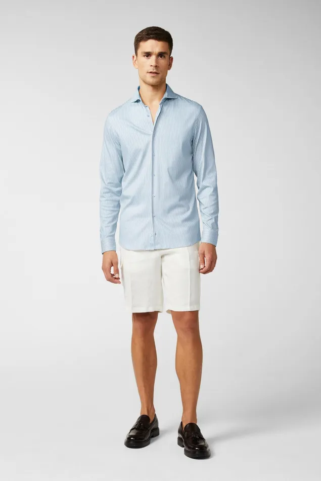 Van Laack Jersey Shirts Men Jersey Shirt With A Striped Print Made From Swiss Cotton Blue
