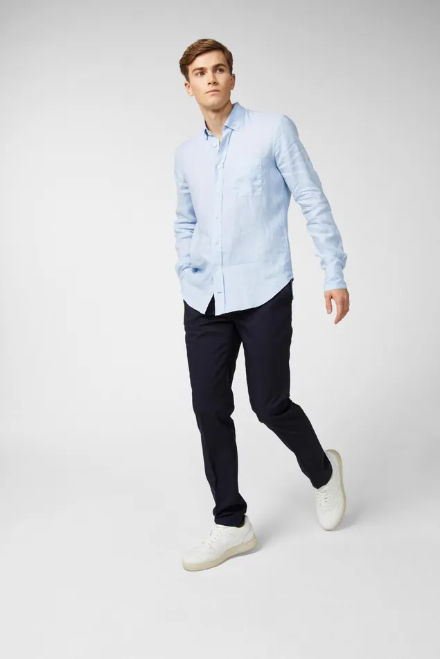 Van Laack Linen Shirts Men Linen Shirt With A Buttondown Collar Blue Van Laack Linen Shirts Men Linen Shirt With A Buttondown Collar Blue