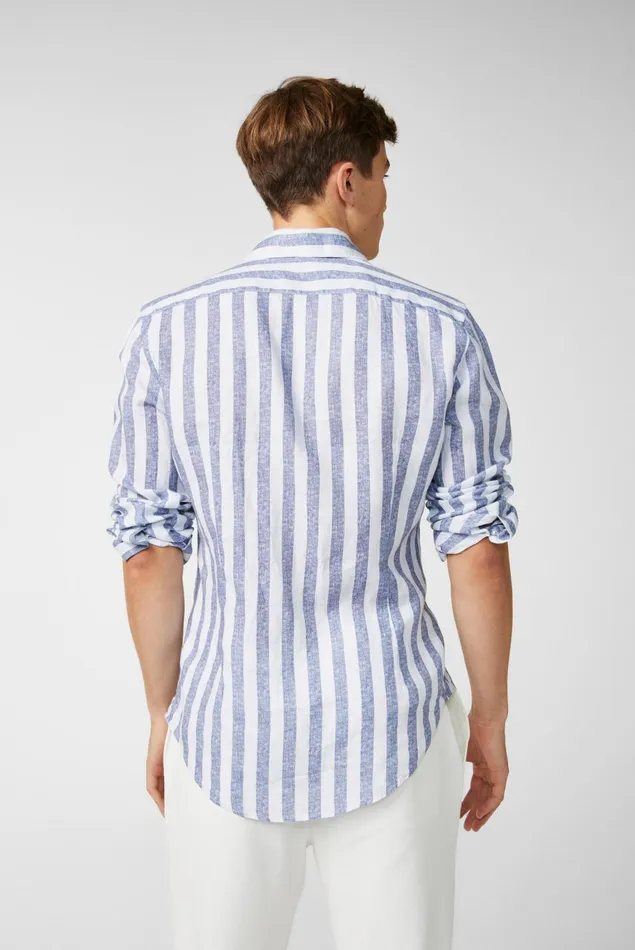 Van Laack Linen Shirts Men Linen Shirt With Twotone Stripe Print And Wide Collar Blue Van Laack Linen Shirts Men Linen Shirt With Twotone Stripe Print And Wide Collar Blue