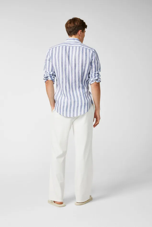 Van Laack Linen Shirts Men Linen Shirt With Twotone Stripe Print And Wide Collar Blue Van Laack Linen Shirts Men Linen Shirt With Twotone Stripe Print And Wide Collar Blue