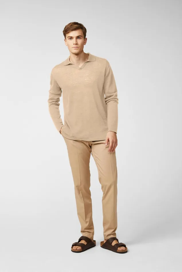 Van Laack Sweaters and Cardigans Men Knitted VNeck Longsleeve Polo Beige