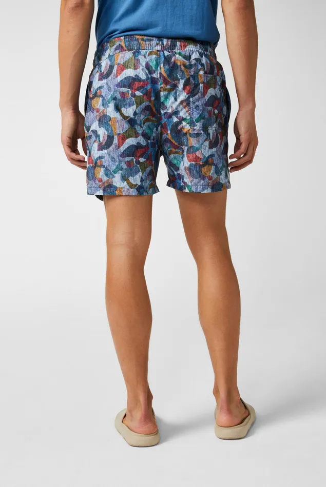 Van Laack Swimwear Men Midlength Straight Leg Swim Trunks In An Artistic Vintage Denim Print Van Laack Swimwear Men Midlength Straight Leg Swim Trunks In An Artistic Vintage Denim Print