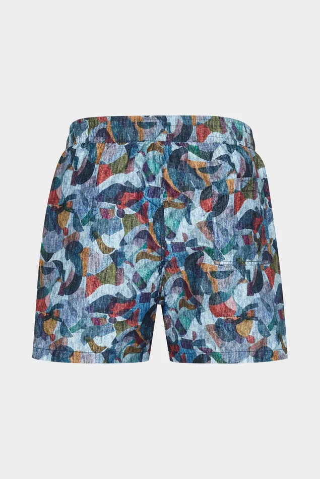 Van Laack Swimwear Men Midlength Straight Leg Swim Trunks In An Artistic Vintage Denim Print Van Laack Swimwear Men Midlength Straight Leg Swim Trunks In An Artistic Vintage Denim Print