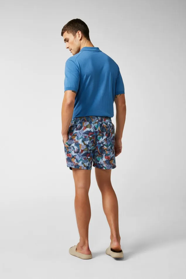 Van Laack Swimwear Men Midlength Straight Leg Swim Trunks In An Artistic Vintage Denim Print Van Laack Swimwear Men Midlength Straight Leg Swim Trunks In An Artistic Vintage Denim Print