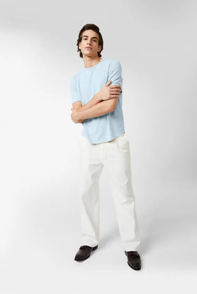 Van Laack TShirts Men Knittted Air Cotton TShirt Light Blue