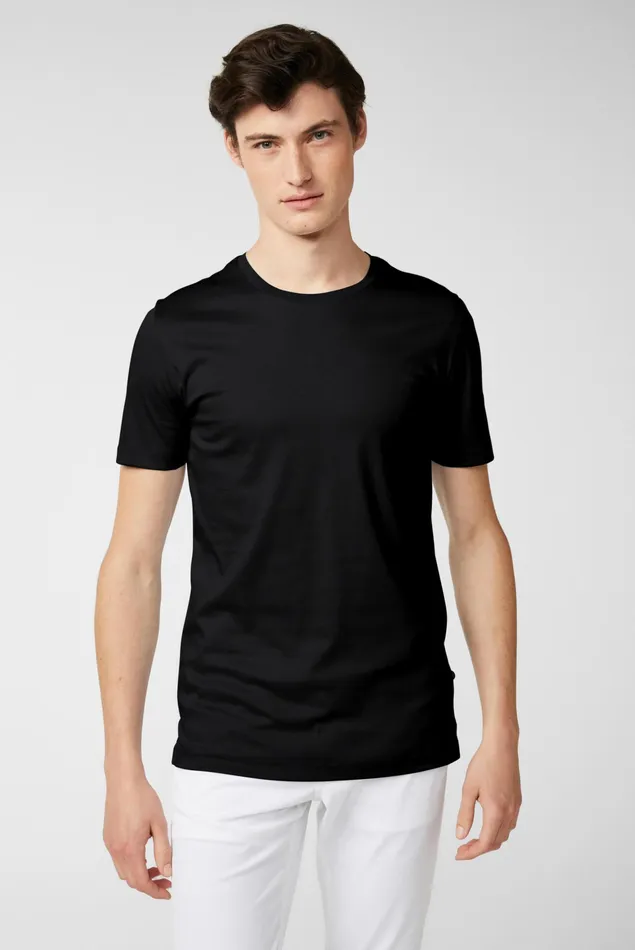 Van Laack TShirts Men Swiss Cotton Jersey Crew Neck TShirt Black