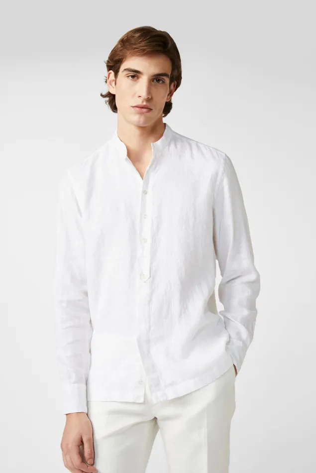 Van Laack TailorFit Shirts Men Linen Standup Collar Shirt White