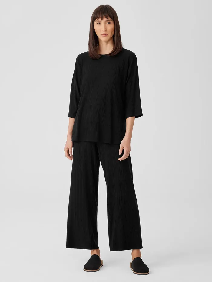 Variegated Rib Knit Crew Neck Long Top Black Women Eileen Fisher Tops and Tees