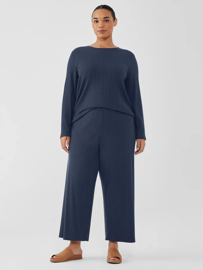 Variegated Rib Knit WideLeg Pant Ocean Women Eileen Fisher Pants Shorts and Jumpsuits