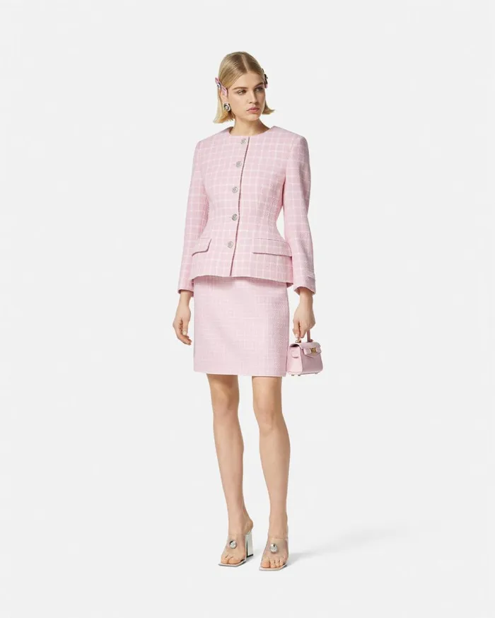 Versace Blazer and Jackets Contrasto Tweed Hourglass Jacket Light Pink 8211 Women Versace Blazer and Jackets Contrasto Tweed Hourglass Jacket Light Pink 8211 Women