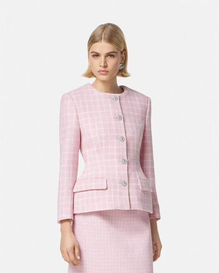 Versace Blazer and Jackets Contrasto Tweed Hourglass Jacket Light Pink 8211 Women Versace Blazer and Jackets Contrasto Tweed Hourglass Jacket Light Pink 8211 Women