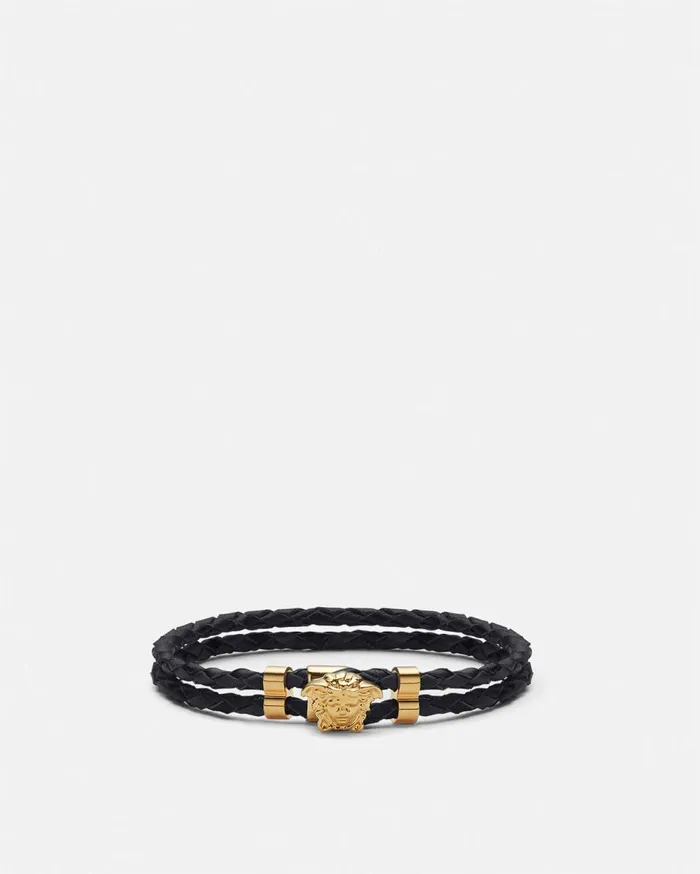 Versace Bracelets Medusa Braided Leather Bracelet Blackgold 8211 WomenMen