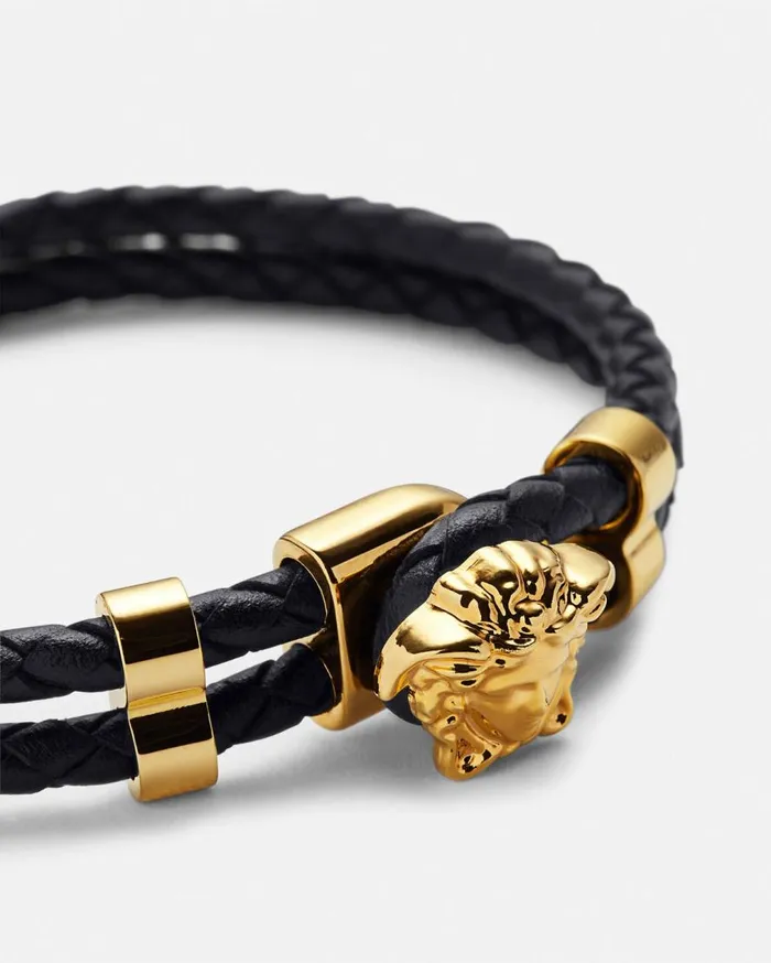 Versace Bracelets Medusa Braided Leather Bracelet Blackgold 8211 WomenMen Versace Bracelets Medusa Braided Leather Bracelet Blackgold 8211 WomenMen