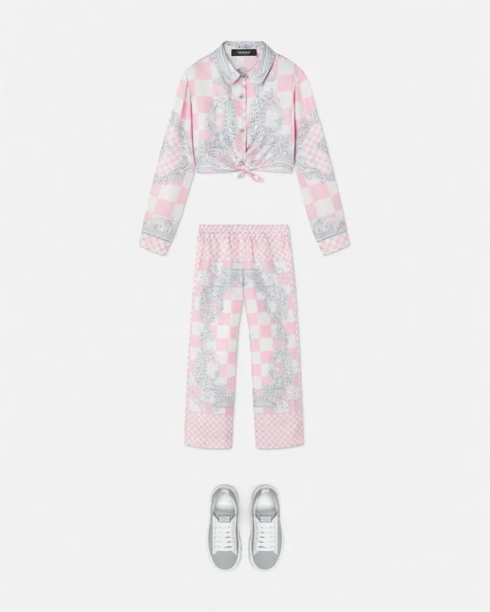 Versace Clothing Medusa Contrasto Kids Silk Shirt Pinkprint 8211 Children