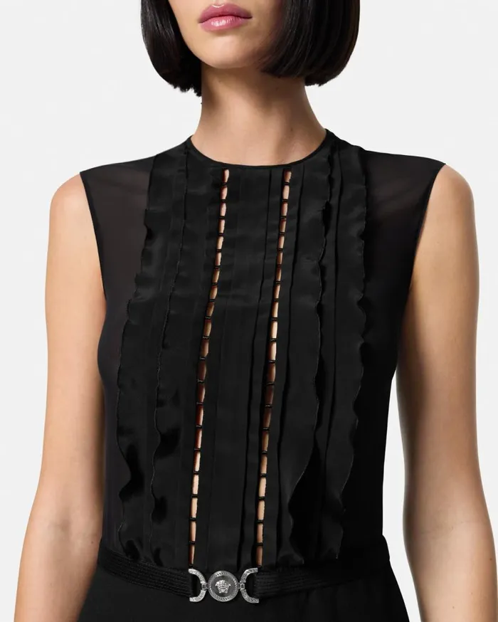 Versace Dresses ALine Silk Georgette Mini Dress Black 8211 Women Versace Dresses ALine Silk Georgette Mini Dress Black 8211 Women