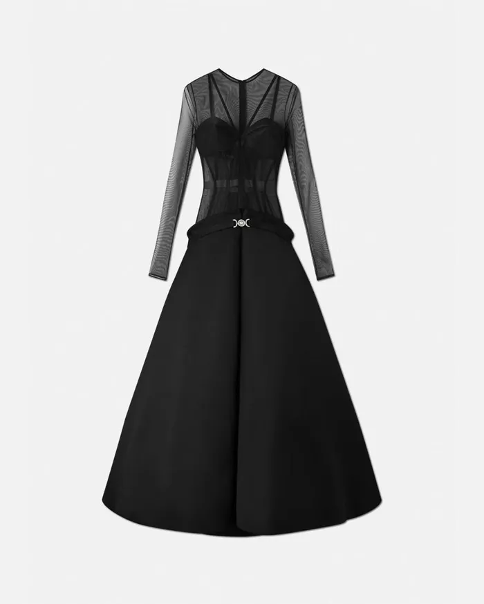 Versace Dresses Medusa 03995 Bustier Box Pleat Gown Black 8211 Women