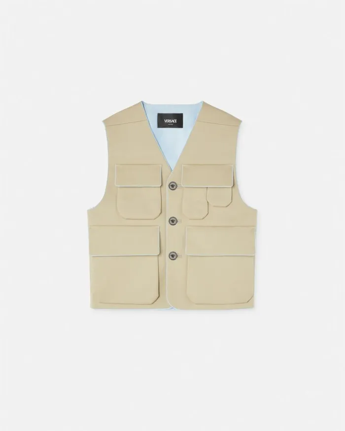 Versace Jackets and Coats Bonded Gabardine Cargo Vest Beige 8211 Men