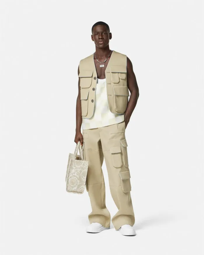 Versace Jackets and Coats Bonded Gabardine Cargo Vest Beige 8211 Men Versace Jackets and Coats Bonded Gabardine Cargo Vest Beige 8211 Men