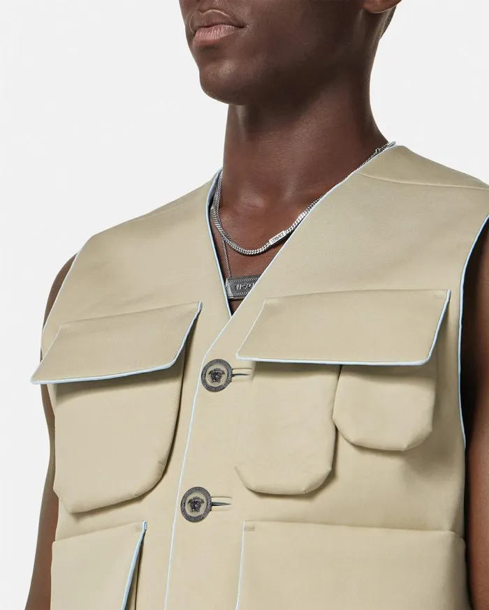 Versace Jackets and Coats Bonded Gabardine Cargo Vest Beige 8211 Men Versace Jackets and Coats Bonded Gabardine Cargo Vest Beige 8211 Men