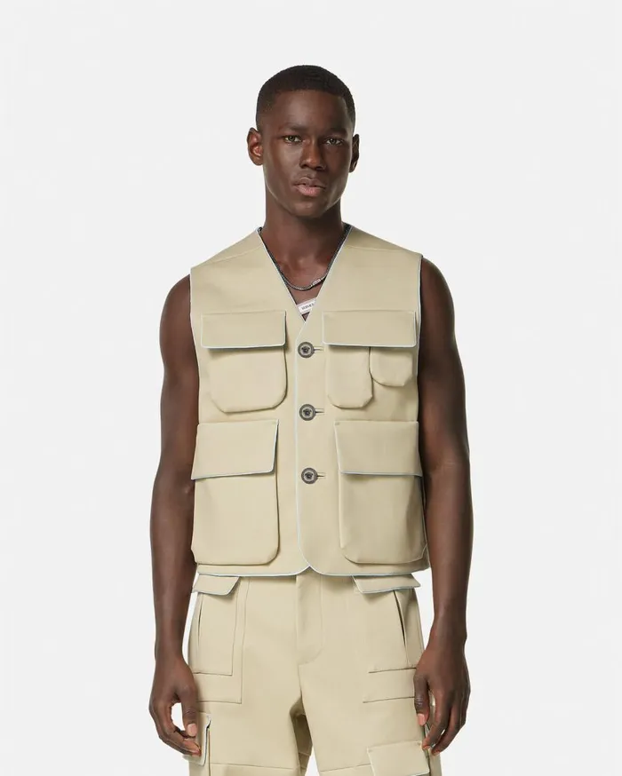 Versace Jackets and Coats Bonded Gabardine Cargo Vest Beige 8211 Men Versace Jackets and Coats Bonded Gabardine Cargo Vest Beige 8211 Men