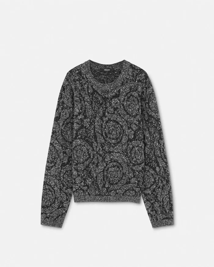 Versace Knitwear Barocco CableKnit Sweater Black 8211 Men