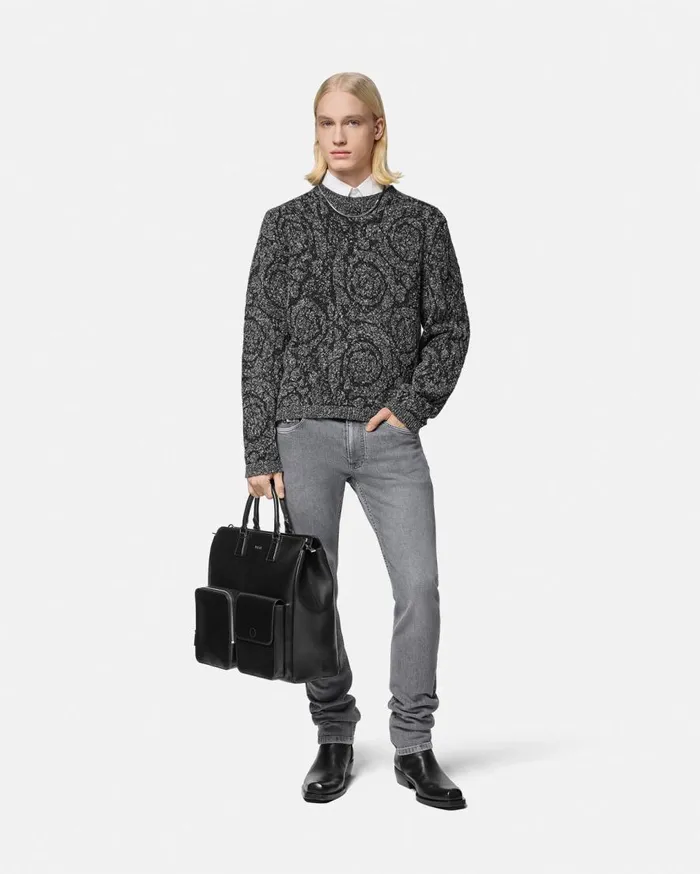 Versace Knitwear Barocco CableKnit Sweater Black 8211 Men