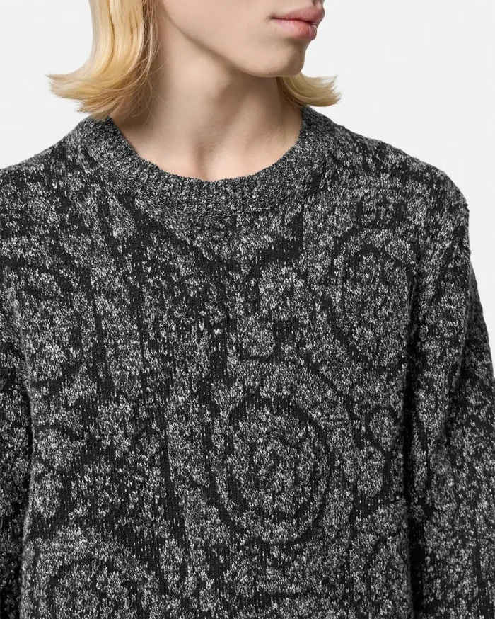 Versace Knitwear Barocco CableKnit Sweater Black 8211 Men