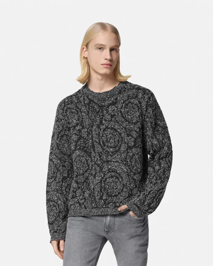 Versace Knitwear Barocco CableKnit Sweater Black 8211 Men