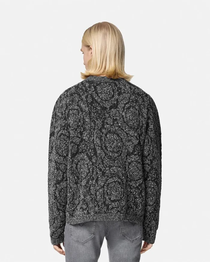 Versace Knitwear Barocco CableKnit Sweater Black 8211 Men