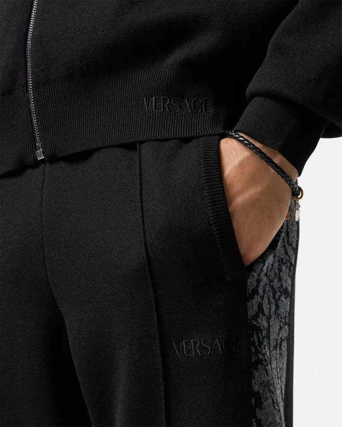 Versace Knitwear Barocco Jacquard Knit Zip Hoodie Black 8211 Men