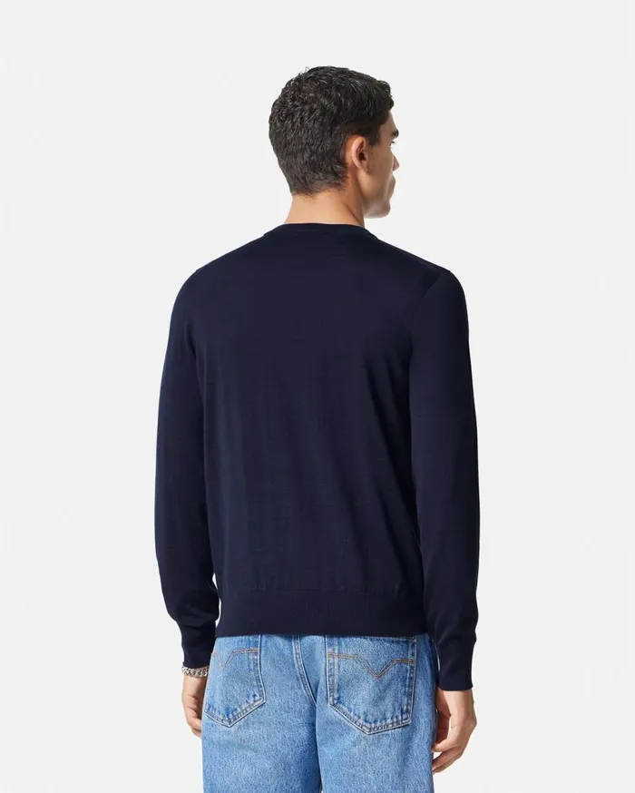 Versace Knitwear Embroidered WoolBlend Sweater Blue 8211 Men Versace Knitwear Embroidered WoolBlend Sweater Blue 8211 Men
