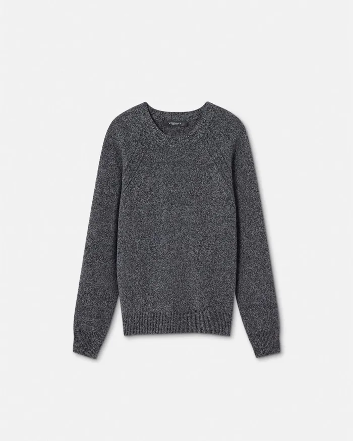 Versace Knitwear Greca Melang Cashmere Sweater Blacksilver 8211 Men