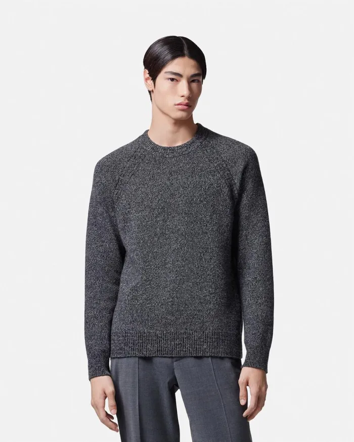 Versace Knitwear Greca Melang Cashmere Sweater Blacksilver 8211 Men Versace Knitwear Greca Melang Cashmere Sweater Blacksilver 8211 Men