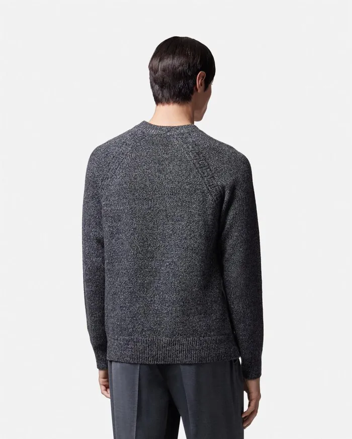 Versace Knitwear Greca Melang Cashmere Sweater Blacksilver 8211 Men Versace Knitwear Greca Melang Cashmere Sweater Blacksilver 8211 Men