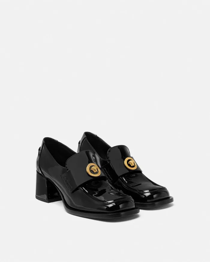 Versace Loafers and Flats Alia Patent Loafer Pumps 55 Mm Blackgold 8211 Women Versace Loafers and Flats Alia Patent Loafer Pumps 55 Mm Blackgold 8211 Women