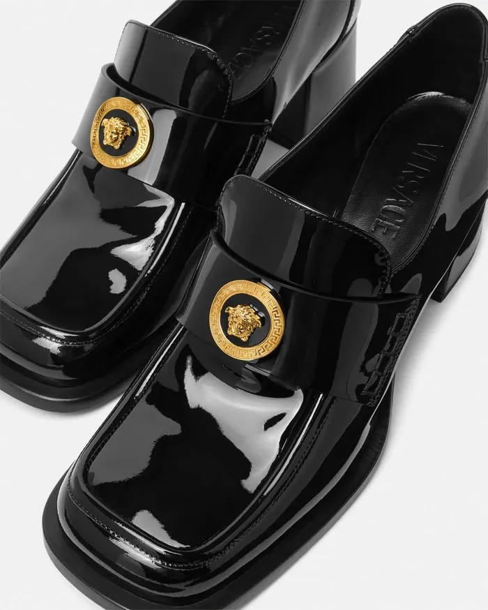 Versace Loafers and Flats Alia Patent Loafer Pumps 55 Mm Blackgold 8211 Women Versace Loafers and Flats Alia Patent Loafer Pumps 55 Mm Blackgold 8211 Women