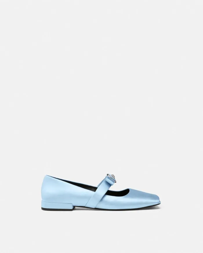 Versace Loafers and Flats Gianni Ribbon Open Satin Ballerinas Light Blue 8211 Women