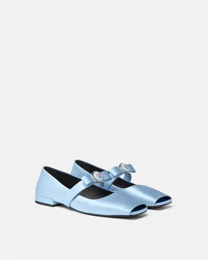 Versace Loafers and Flats Gianni Ribbon Open Satin Ballerinas Light Blue 8211 Women Versace Loafers and Flats Gianni Ribbon Open Satin Ballerinas Light Blue 8211 Women
