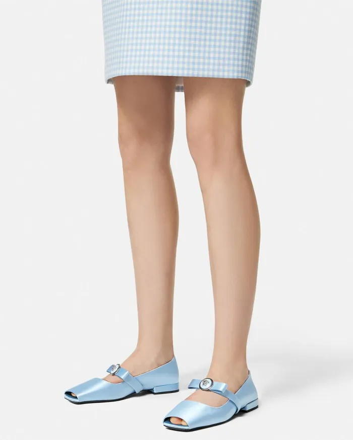 Versace Loafers and Flats Gianni Ribbon Open Satin Ballerinas Light Blue 8211 Women Versace Loafers and Flats Gianni Ribbon Open Satin Ballerinas Light Blue 8211 Women