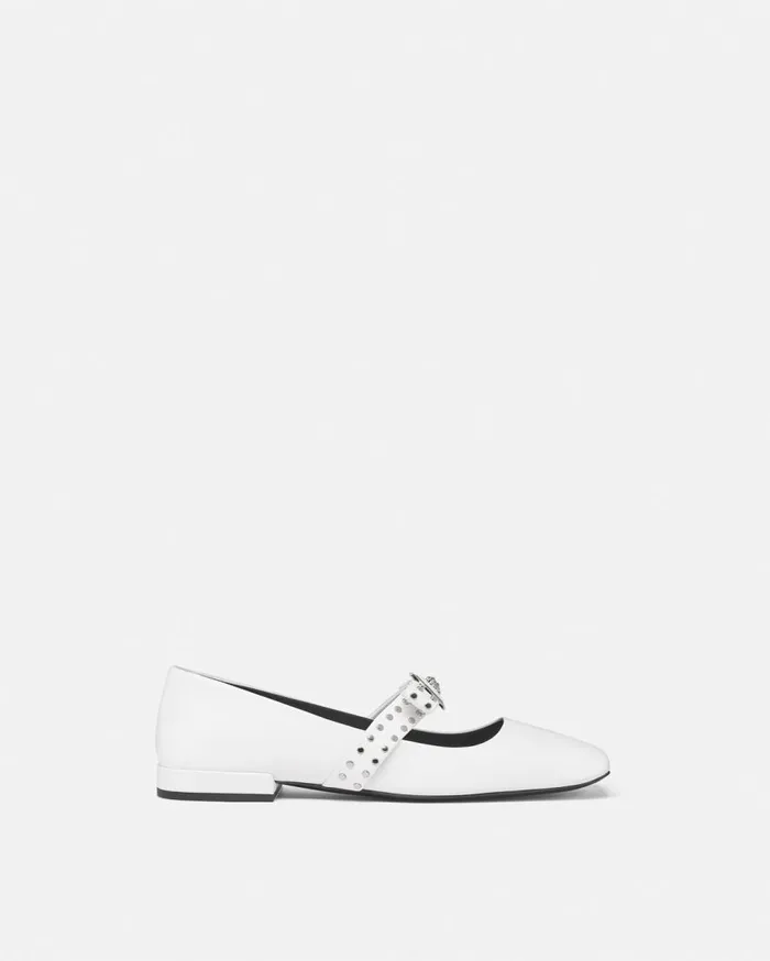 Versace Loafers and Flats Gianni Ribbon Studded Ballerinas White 8211 Women