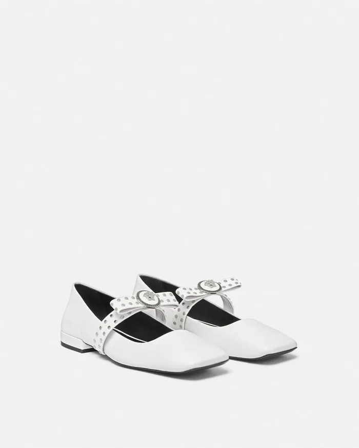 Versace Loafers and Flats Gianni Ribbon Studded Ballerinas White 8211 Women Versace Loafers and Flats Gianni Ribbon Studded Ballerinas White 8211 Women
