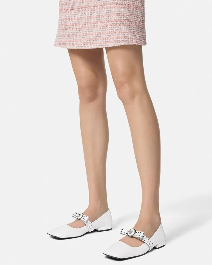 Versace Loafers and Flats Gianni Ribbon Studded Ballerinas White 8211 Women Versace Loafers and Flats Gianni Ribbon Studded Ballerinas White 8211 Women