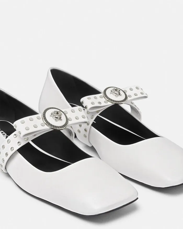 Versace Loafers and Flats Gianni Ribbon Studded Ballerinas White 8211 Women Versace Loafers and Flats Gianni Ribbon Studded Ballerinas White 8211 Women