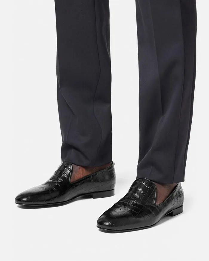 Versace Loafers and Slippers CrocEffect Leather Slippers Black 8211 Men Versace Loafers and Slippers CrocEffect Leather Slippers Black 8211 Men