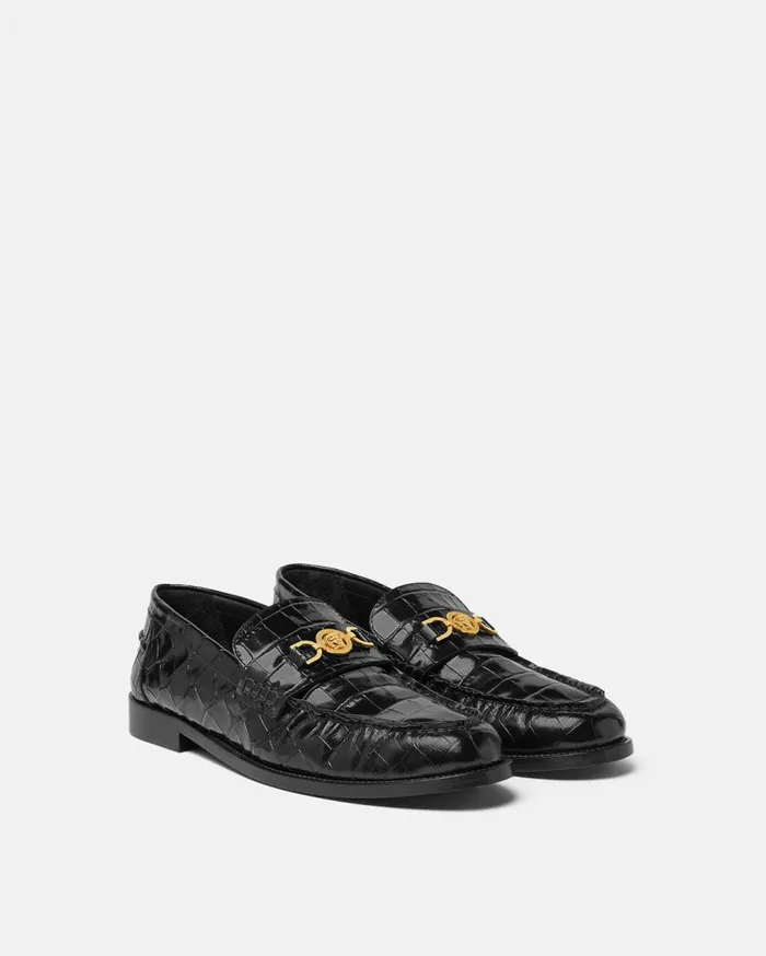 Versace Loafers and Slippers CrocEffect Medusa 03995 Loafers Blackgold 8211 Men Versace Loafers and Slippers CrocEffect Medusa 03995 Loafers Blackgold 8211 Men