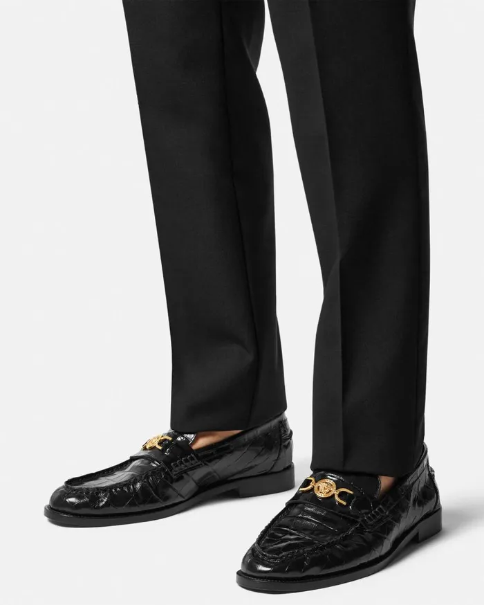 Versace Loafers and Slippers CrocEffect Medusa 03995 Loafers Blackgold 8211 Men Versace Loafers and Slippers CrocEffect Medusa 03995 Loafers Blackgold 8211 Men