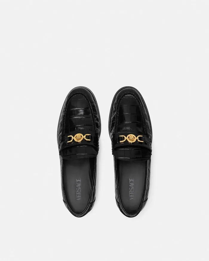 Versace Loafers and Slippers CrocEffect Medusa 03995 Loafers Blackgold 8211 Men Versace Loafers and Slippers CrocEffect Medusa 03995 Loafers Blackgold 8211 Men