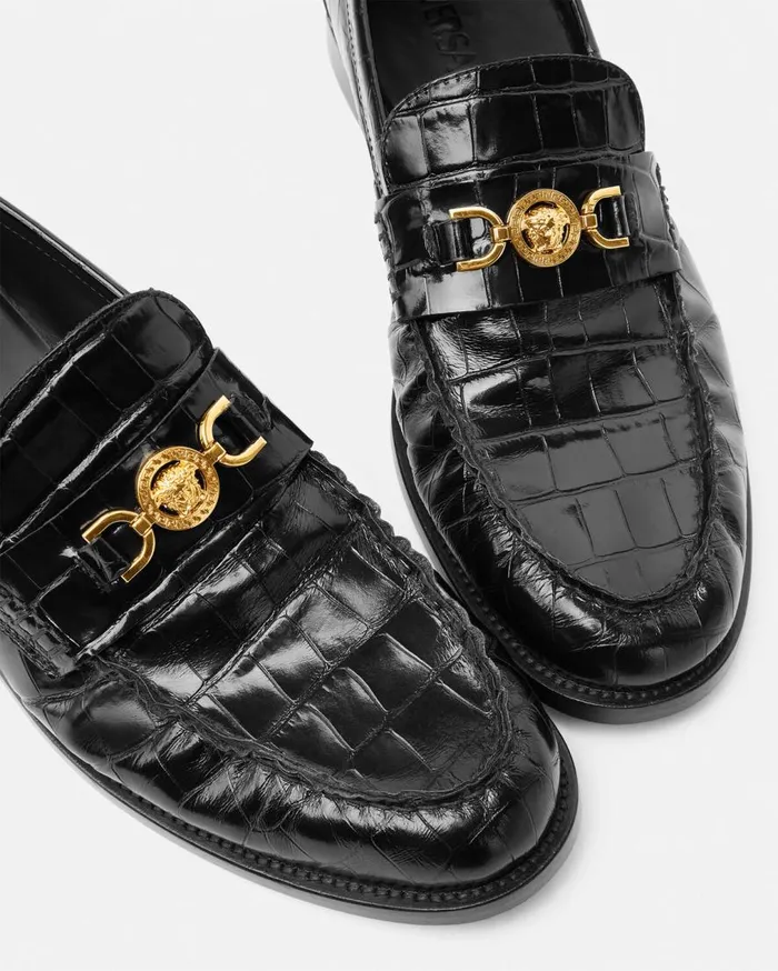 Versace Loafers and Slippers CrocEffect Medusa 03995 Loafers Blackgold 8211 Men Versace Loafers and Slippers CrocEffect Medusa 03995 Loafers Blackgold 8211 Men